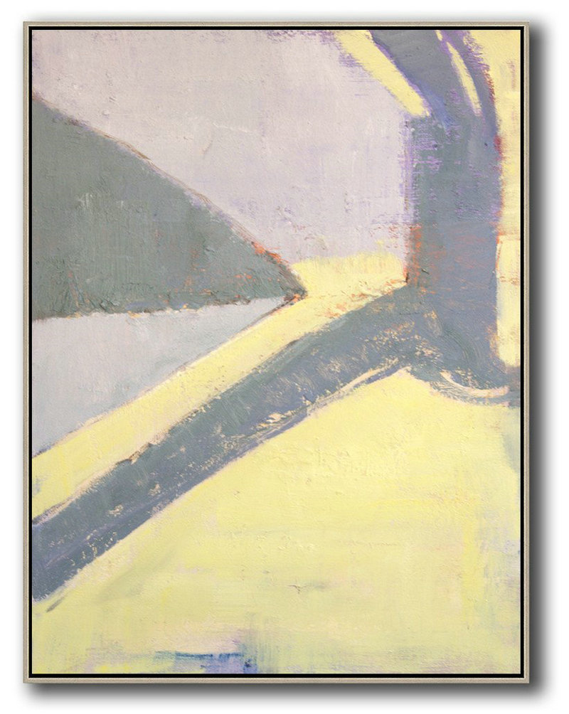 Handmade Large Contemporary Art,Vertical Palette Knife Contemporary Art,Oversized Canvas Art Purple,Yellow,Grey